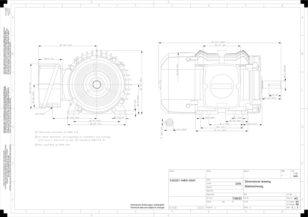 Motor Eléctrico ABB Trifásico 1 HP 3550 RPM Arm. Hierro STD Mod. A7B10