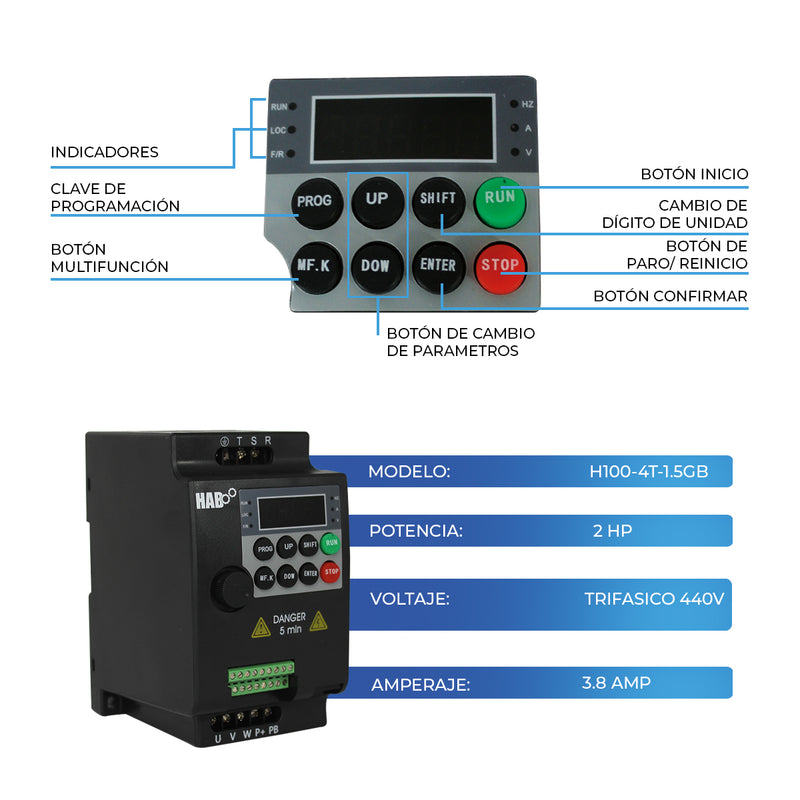 Variador De Frecuencia HAB Motor 2 Hp Trifasico 440v 4 Amp