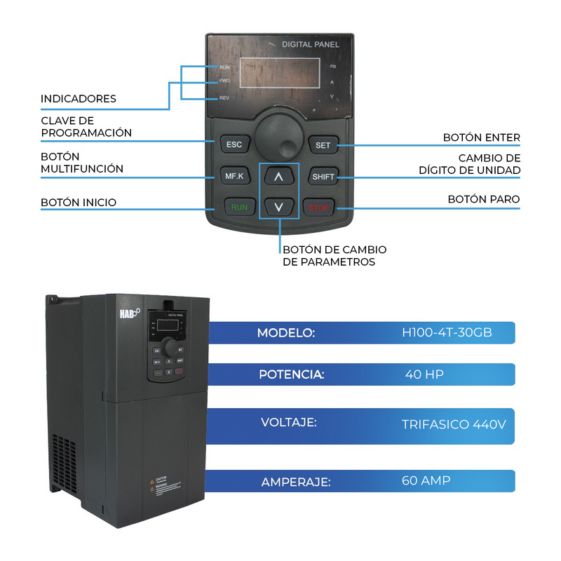 Variador De Frecuencia HAB Motor 40 Hp Trifasico 440v 60 Amp