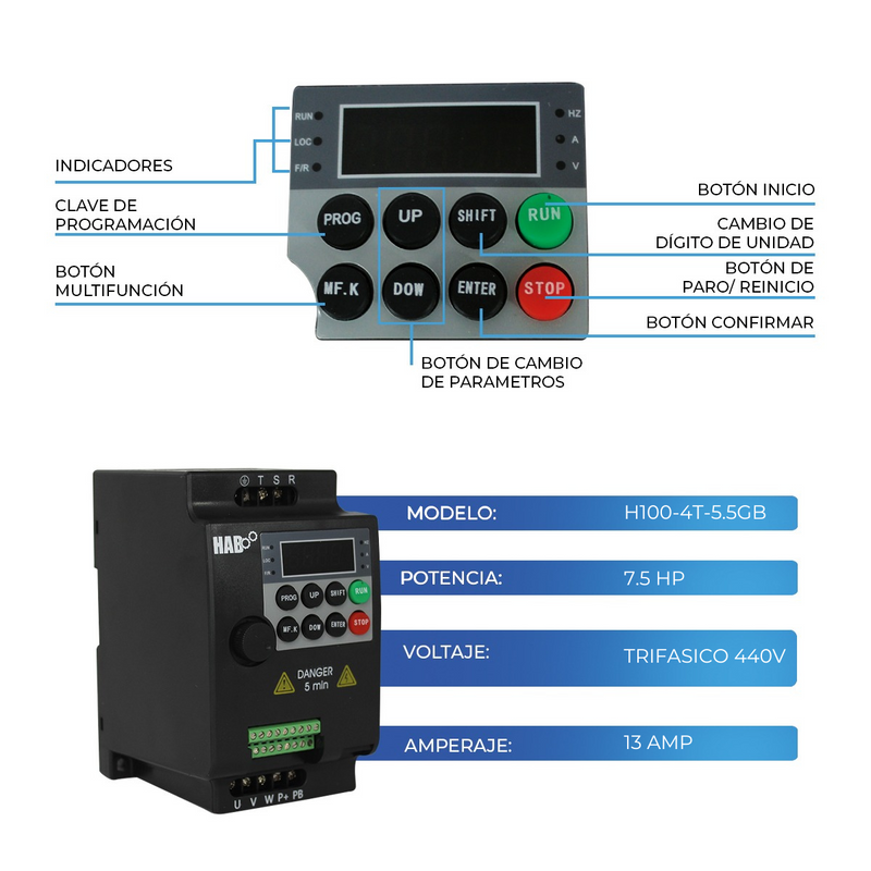 Variador De Frecuencia HAB Motor 7.5 Hp Trifasico 440v 13 Amp