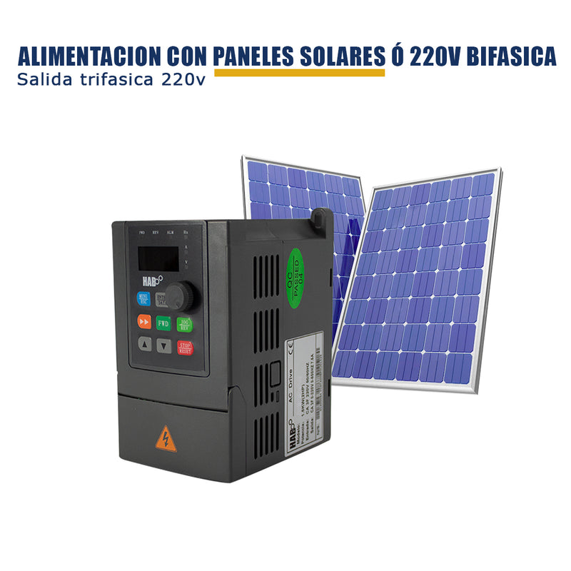 Variador De Frecuencia 3 Hp Bifasico A Trifasico 220v con opción de Alimentación Solar