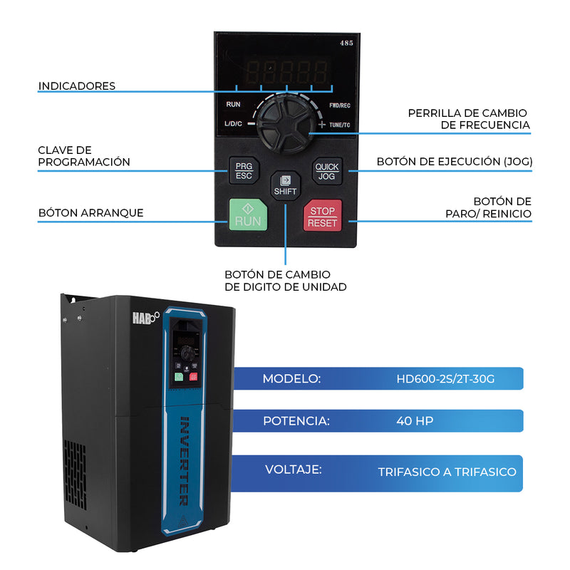 Variador De Frecuencia HAB Motor 40 Hp Trifasico 220v