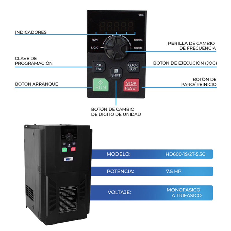 Variador De Frecuencia HAB Motor 7.5 Hp Monofasico 110v A Trifasico 220v