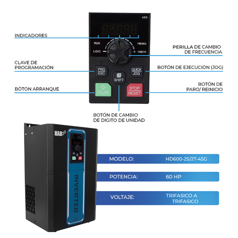 Variador De Frecuencia HAB Motor 60 Hp Trifasico 220v