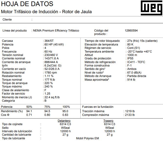 Motor Weg Trifásico 60 Hp 1750 Rpm 208-230/460v Mod. 12860594