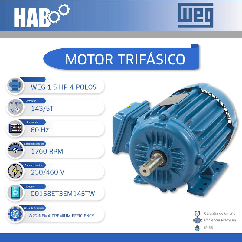 Motor Weg Trifásico 1.5 Hp 1750rpm Armazon De Hierro 220/440 Mod. 12860532