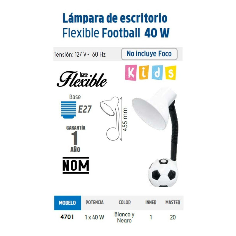 Lampara De Escritorio Flexible Football Blanco/negro 40w