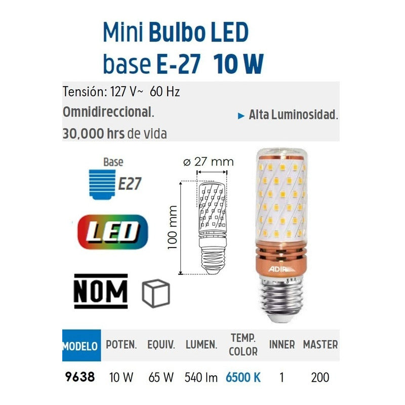 Mini Bulbo De  Led Base E27 10 W Luz Blanca